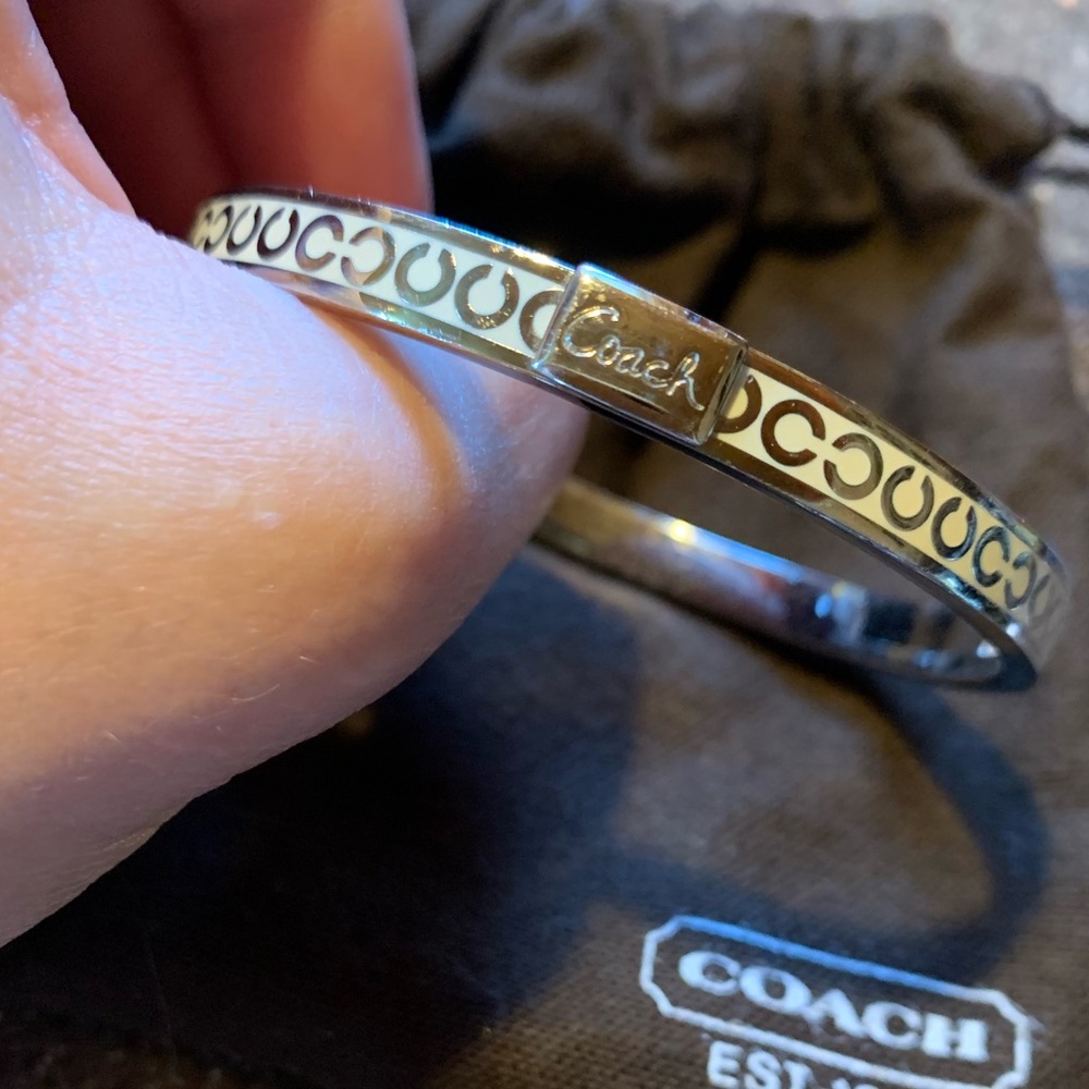 Coach metal bangle bracelet white enamel and silver Cs